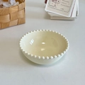 Cream ceramic bowl with beaded rim in minimalist Korean style for yogurt and desserts - Cream Bead Edge Round Bowl (Approx. 12cm)