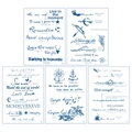 Five sheets of semi-permanent herbal juice tattoo stickers with quotes and small icons - Herbal Juice Blue Style J (Follow Your Heart)