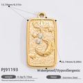 Golden stainless steel rectangle pendant with star moon pattern and white crystal inlay - Gold Star Moon Rectangle Style (PJ91193)