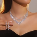 Luxury silver V-shaped necklace and drop earrings set with shimmering crystals - V-Shaped Geometric Pave Style (DTN14027357)