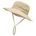 Kids breathable khaki sun hat with wide brim and adjustable windproof drawstring - Khaki