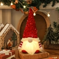 Gnomo de Navidad con luz, gorro de lentejuelas rojas y barba con brillo LED - Rojo