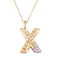 Two-tone gold and silver letter X pendant with micro-paved zircons and hammered texture - Letter: X