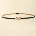Elegant thin black PU leather belt with a gold pearl buckle for dresses and shirts - Black