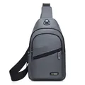 Deep grey waterproof oxford cloth sling bag with multi-zipper pockets and earphone port - 0103 Grey