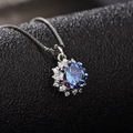Silver pendant necklace with gradient blue-purple sunflower gem and white halo - Simulated Tanzanite Moissanite Necklace Xl-86