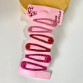 Glitter hair clips set with 6 pieces in red and pink gradients on card packaging - Dark Red Series