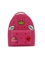 Pink silicone mini backpack with cartoon DIY charms and perforated texture design - Rose Red