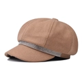 Detailed side view of khaki newsboy cap featuring a shiny rhinestone band decoration - M (56-58cm) / Khaki