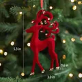 Red flocked reindeer Christmas ornament with gold glitter details and hanging ribbon - Red Flocked Walking Reindeer