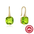 Luxurious S925 sterling silver hook earrings with square emerald green zircon stones - 925 Silver / Gold-Green Zirconia