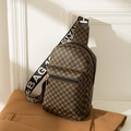 Brown monogram chest bag with golden patterns and lettered woven shoulder strap - Coffee