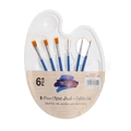 White plastic thumb hole palette with 6 blue multi-size synthetic hair paint brushes - Blue Handle Brush & Palette Set / 6-Brush Set
