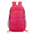 Foldable outdoor backpack in rose red nylon with orange accents and mesh side pockets - 20-35L / Rose Red