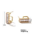 Detail view showing dimensions of geometric gold earrings with rectangular cubic zirconia - Gold (E00050-1)