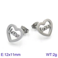 Silver hollow heart-shaped stud earrings with 'love' engraving, size 12x11mm - LOVE Letter Style / Steel