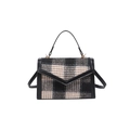 Borsa a tracolla retrò in lana pied-de-poule con patta a V e dettagli dorati - Nero