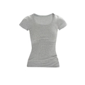 Slim fit retro U-neck short sleeve T-shirt for women in textured gray knit fabric - XS / Light Grey