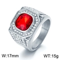 Hip hop ring voor heren in zilver met grote rechthoekige rode steen en zirkonia - US 12 / Staal Rood