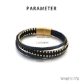 Dettaglio del bracciale multistrato in pelle nera con perle dorate e chiusura magnetica - Metallo Dorato Pelle Nera (KB205298-JR)