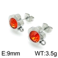 Silver flower stud earrings with orange gemstone and hanging loop detail for DIY jewelry - Silver Base Orange Rhinestone Style (KLJ4038-Z)