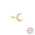 925 Sterling Silver moon stud earring in gold finish with white zircon accents - #3 CZ Moon / Gold-Single
