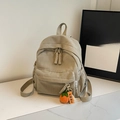 Beige corduroy mini backpack with knitted persimmon charm and textured fabric finish - With Pendant / Khaki