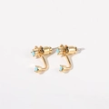 Boucles d'oreilles dorées en J avec pierres turquoise pour cadeau de naissance - Décembre-Bleu Ciel
