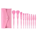Pink 10-piece makeup brush set with matching pouch, candy color cosmetic tool collection - 10Pcs with PU Bag / Girl Pink