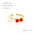 Adjustable 18k gold plated stainless steel ring with red zircon heart bow knot - Red Zirconia