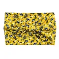 Bohemian style wide yellow headband with floral print and center knot detail - Style 113