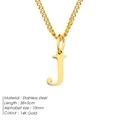 Minimalist stainless steel chain necklace with polished 14K gold plated letter J pendant - Letter Style(J) (CDNP014) / Gold