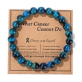 Blue cat eye stone 8mm bead bracelet on card with What Cancer Cannot Do poem - Sapphire Blue Tiger Eye