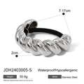Chunky silver twisted texture stainless steel ponytail holder with black elastic band - Spiral Texture Style (JDH2403005-S) / Silver