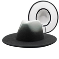 Retro jazz hat in black and white gradient felt with wide brim and adjustable interior strap - M (56-58cm) / Black