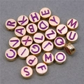 Purple enamel letter beads with gold metal finish for DIY jewelry and crafts making - Alphabet Set (DY147) / Set of 26 / Style 2 Dark Violet