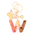 Resin letter W keychain with multicolor glitter flakes and butterfly pendant - Letter W