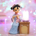 Blue traditional dress girl figurine holding a flute with glowing sphere lamp - Blue Flower Lantern (060-31)