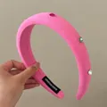 Barbie pink padded sponge headband with colorful rhinestones and thick hairband base - Barbie Pink with Colorful Heart Rhinestones / Barbie Pink