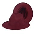 Flat brim wool felt fedora hat in burgundy wine red with wide brim and decorative belt - Adult 56-60cm / Thickened Hardened Wine Red
