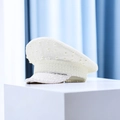 Elegante cappello da capitano con paillettes bianche, perle e strass per sposa party - Regolabile / Bianco con Paillettes e Perle