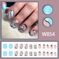 Blue and black abstract wavy line press-on nails with gold glitter and 24-piece full set - Glue Type / Blue & Black Abstract Wave (W854)