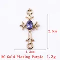 KC gold cross pendant with purple oval crystal and pearl accents for jewelry making - 11789 Gold Purple