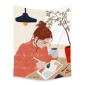 Artistic wall tapestry showing an illustration of a woman drawing with a tablet - 100*150cm / Light Creation