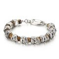 Gothic punk skull beaded bracelet featuring tiger eye stones and a stainless steel clasp - Silver Skull with Yellow Tiger Eye (KB135977-Z)