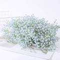 Lush bouquet of light blue artificial baby's breath flowers in a white metal basket - Light Blue