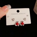 Detailed close-up of a three-piece S925 silver earring set with red beads and zircons - Silver-Rhinestone Rotating Pearl Set (45#)