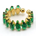 Anillo ajustable de acero dorado 18K con piedras verdes de corte marquesa sofisticado - Zyg369 Esmeralda / Diseño Abierto Ajustable