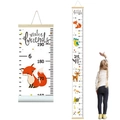 Children height growth chart with cute winter animal illustrations and wooden hanger - Fox Style