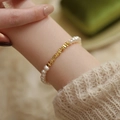Pulsera de Perlas y Cuentas de Oro Cepillado (B-c-016)
